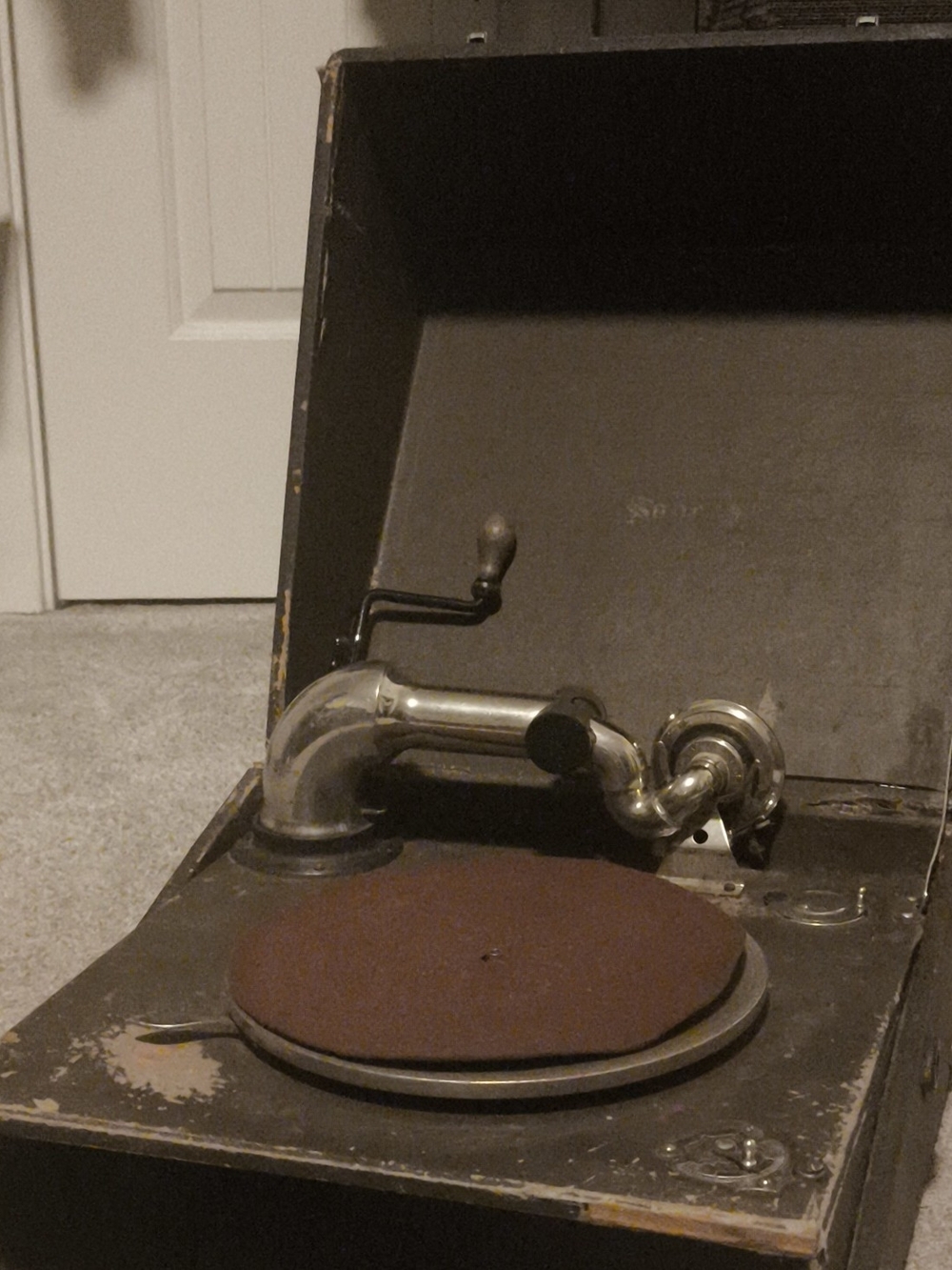 Vintage Portable Gramophone Turntable - Brown and Silver